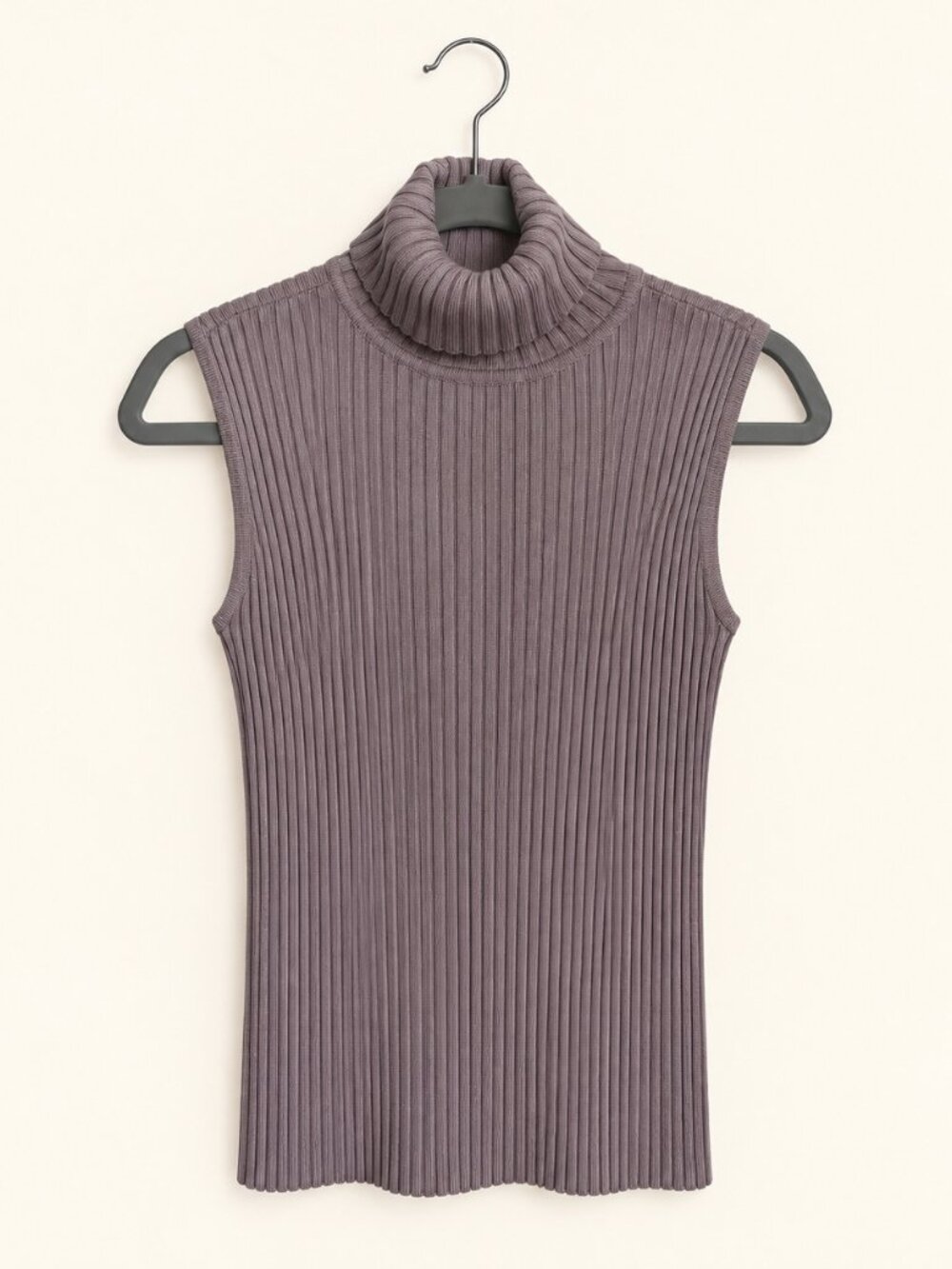 New York & Company Taupe Ribbed Sleeveless Turtleneck Sweater S